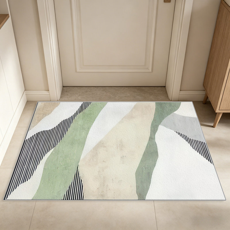 Green Abstract Wave carpet-easy to clean, machine-washable, soft and comfortable; suitable for door mats, kitchens, living rooms, bedrooms, corridors, and laundry areas. Easy to clean, durable carpet for home decoration.