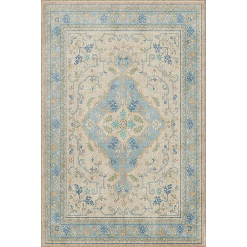 Blue Cream Starry Geometric Patterned Washable Woven Base Carpet, Rectangle 2'4" x 4'