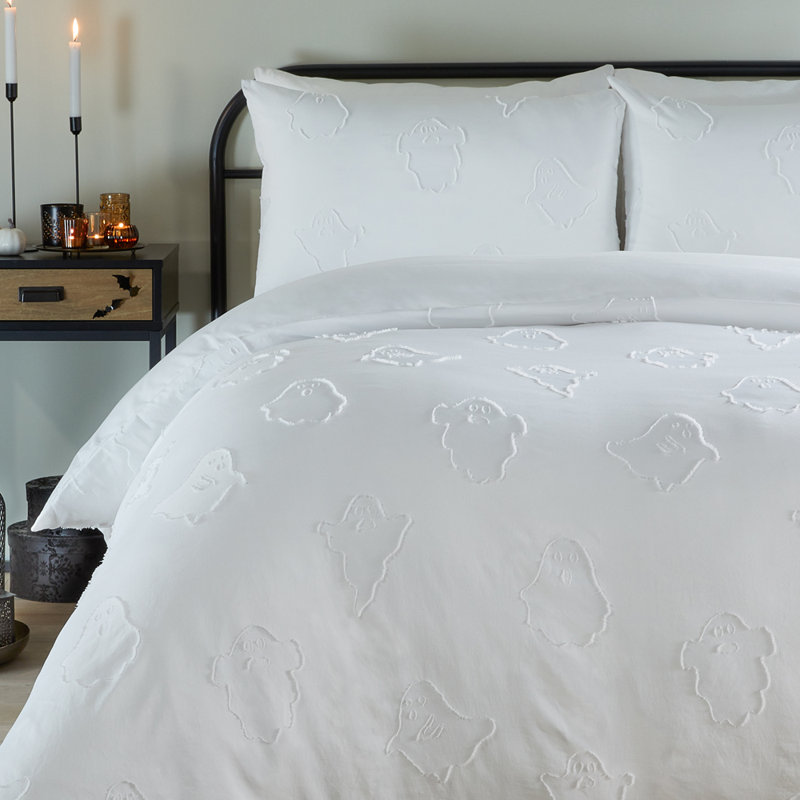 Ghostly Ghouls Polyester No Pattern Duvet Cover Set with Pillowcases, Double Duvet Cover Set + 2 Standard Pillowcases