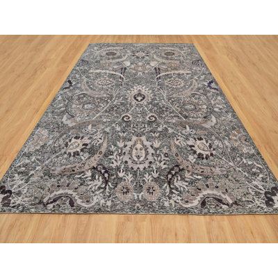9'11" x 13'10" New Hand Knotted Brown Wool & Silk Rectangle Oriental Rug - MOA10290948