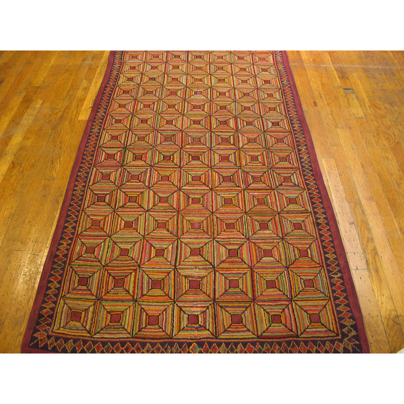 Tapis crocheté en laine antique American Hooked