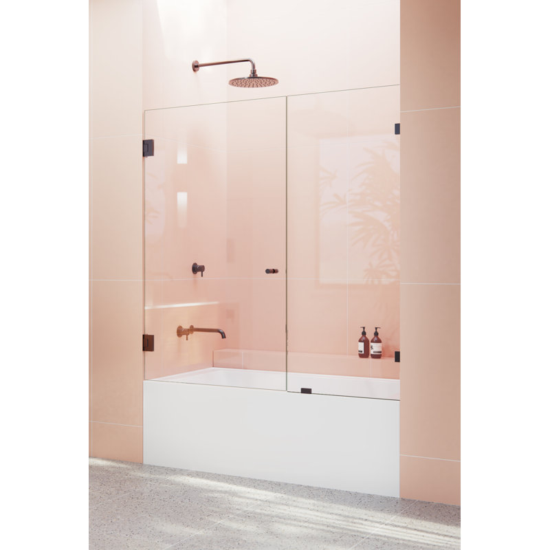 Illume 54.75 in. x 58.25 in. Fully Frameless Hinge Bathtub Door, Oil Rubbed Bronze