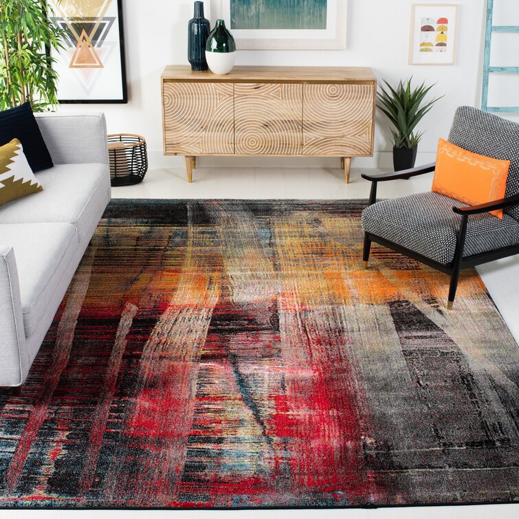 Stylish Abstract Rug Orange Industrial Rug Polyester Washable Anti-Slip  Backing Area Rug for Living Room