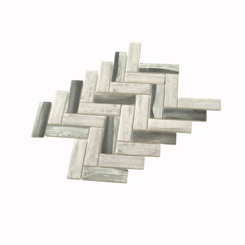Aloha 1.2 in. x 3.9 in. Herringbone Matte Tile, White/Gray/Beige