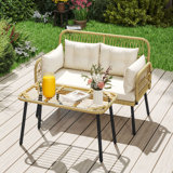  2-Piece All-Weather Rattan Conversation Loveseat Chairs Set