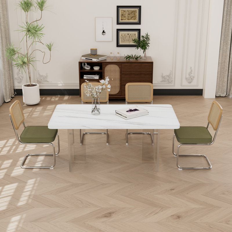 Ensemble de salle à manger rectangulaire en acrylique, 5, Beige