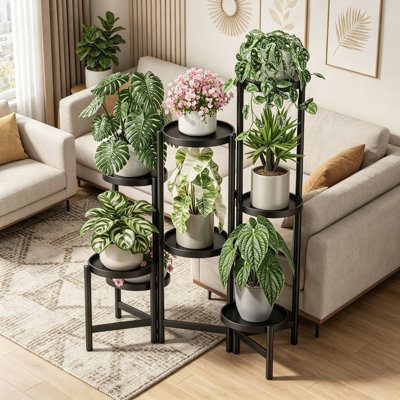 Metal Tiered Plant Stand Indoor, 8-Tier Foldable Corner Plant Stand for Multiple Plants, Wrought Iron Display Rack for Patio, Porch, Balcony, Black