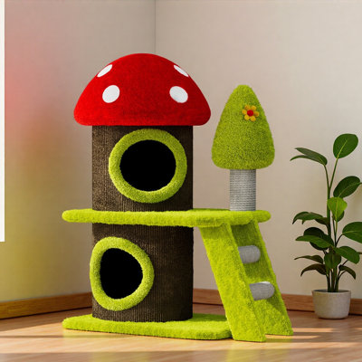 30.7" Modern Cat Tree Tower With Mushroom-Themed Cat House And Sisal Scratching Posts, Suitable For Indoor Use And Multi-Cat Households