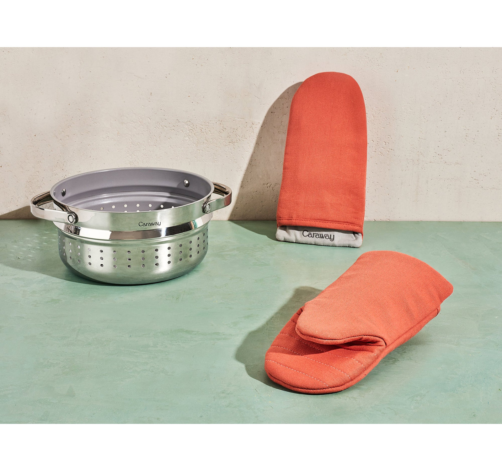 Caraway 2Pc Linen Oven Mitts, Cream