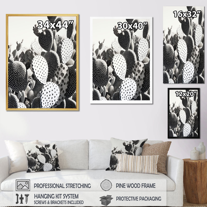 «Black White Minimalisme Cactus I» sur toile, H 32 po x l 24 po x P 1 po, Toile tendue