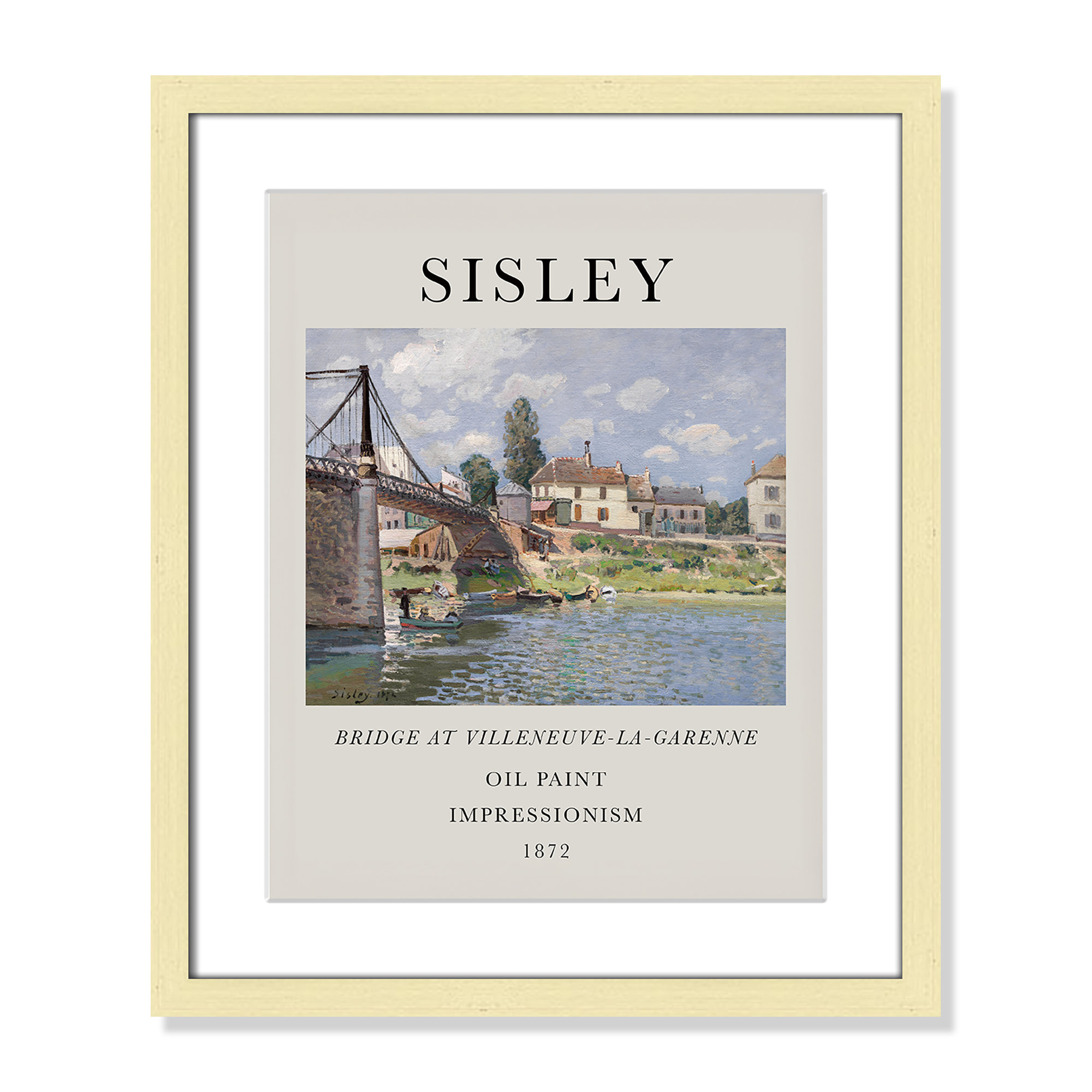Old Masters Collection " The Bridge At Villeneuve " by Alfred Sisley, Gold Single Picture Frame, Yes, 19" H x 16" W x 1.25" D