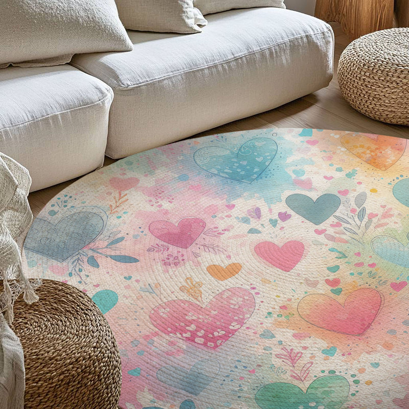 Romantic Paint Splashes Braided Rug, Round 5'