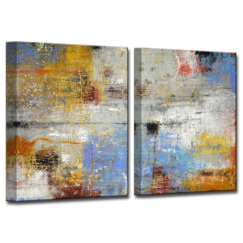 «Recherche I / II» par Norman Wyatt Jr. - Ensemble de 2 reproductions d'art sur toiles tendues, H 30 po x l 40 po x P 1,5 po