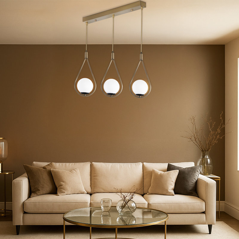 Luminaire suspendu pour îlot de cuisine 3 lumières à hauteur réglable, Blanc