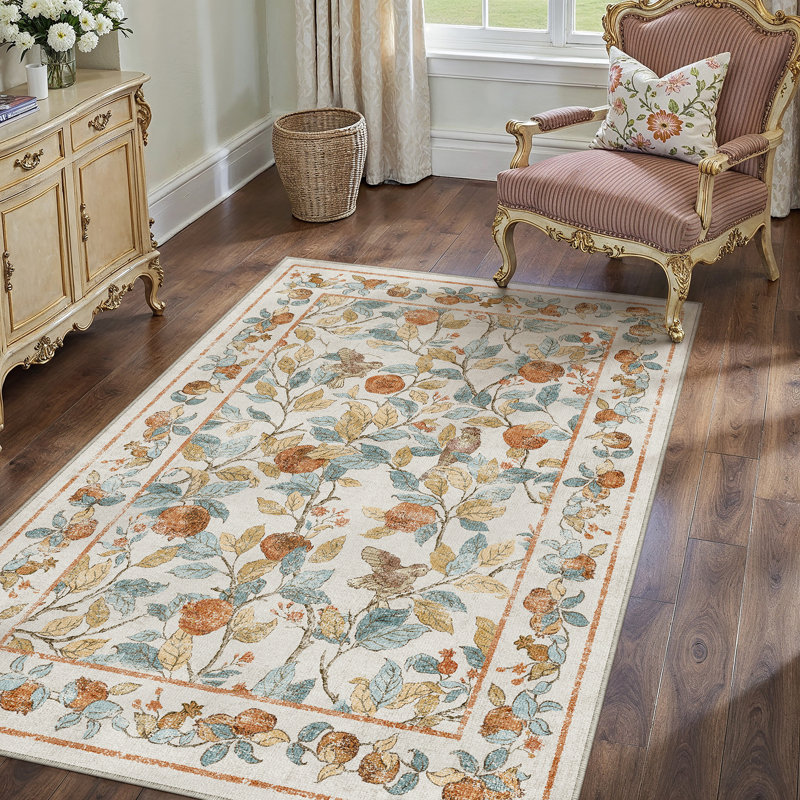 Aurelle Elegant Vintage Pomegranate Area Rug in Beige, Rectangle 3' x 5'