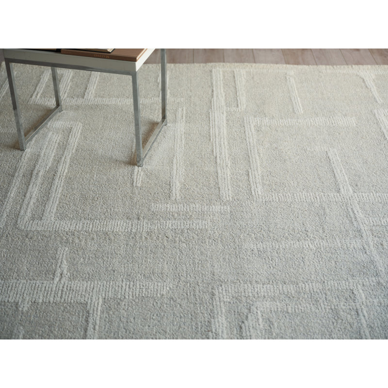 Breckenridge Hand Tufted Wool Abstract Area Rug, Rectangle 9' x 12', Silver/Ivory