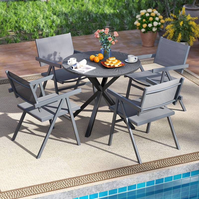 Ensemble de 4 chaises de patio avec siège en tissu respirant et dossier inclinable et accoudoirs confortables, 4