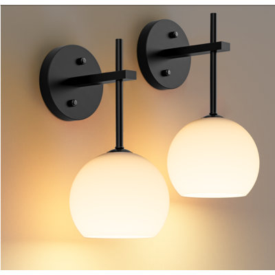Battery Rechargeable Wall Lights Set Of 2, Sconces Wall Lamps With Frosted Glass