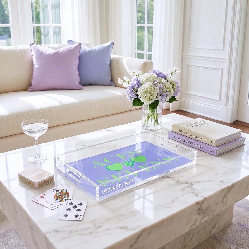 Abstract Decorative Tray, 2" H x 17" W x 10.5" D, Lime Hydrangea