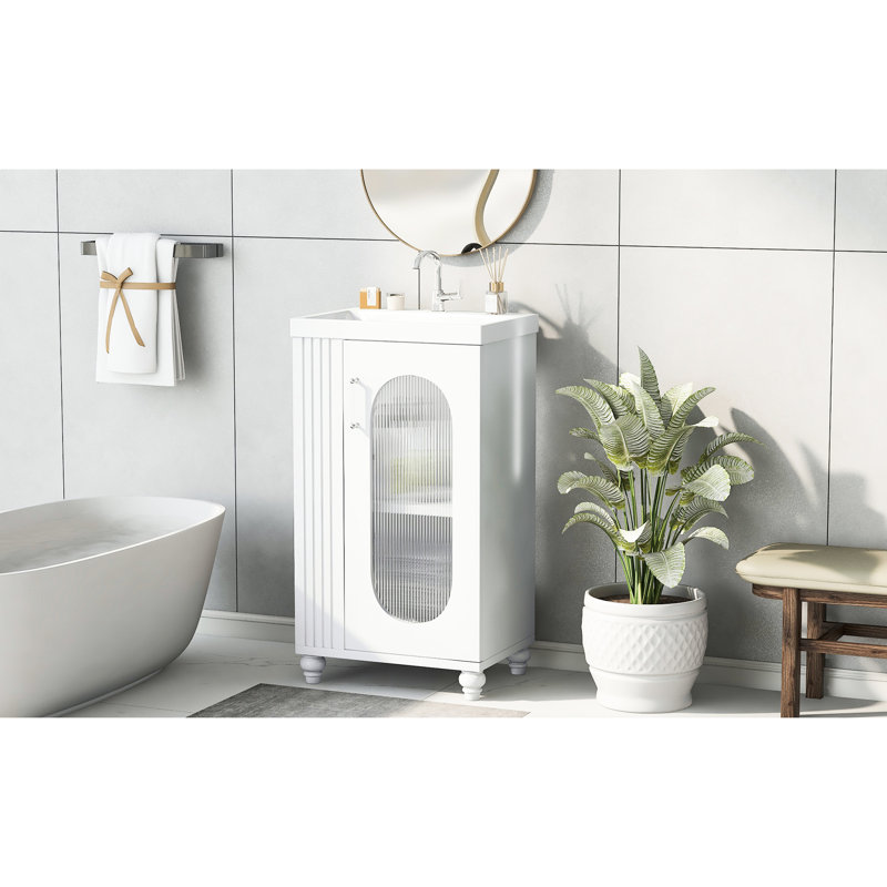Meuble-lavabo de 20 po avec lavabo, tablette latérale pour armoire blanche et porte-masque