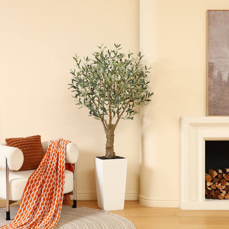Olive artificielle résistante aux rayons UV avec grand pot de fleurs, olivier artificiel pour la décoration extérieure, Blanc