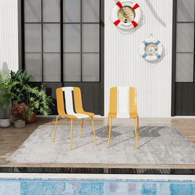 Holiday - 4-Pack Modern Striped Color Block Chairs – Indoor/Outdoor PP Plastic Seat & Sturdy Metal Legs – for Living Room, Balcony, Café, Terrace