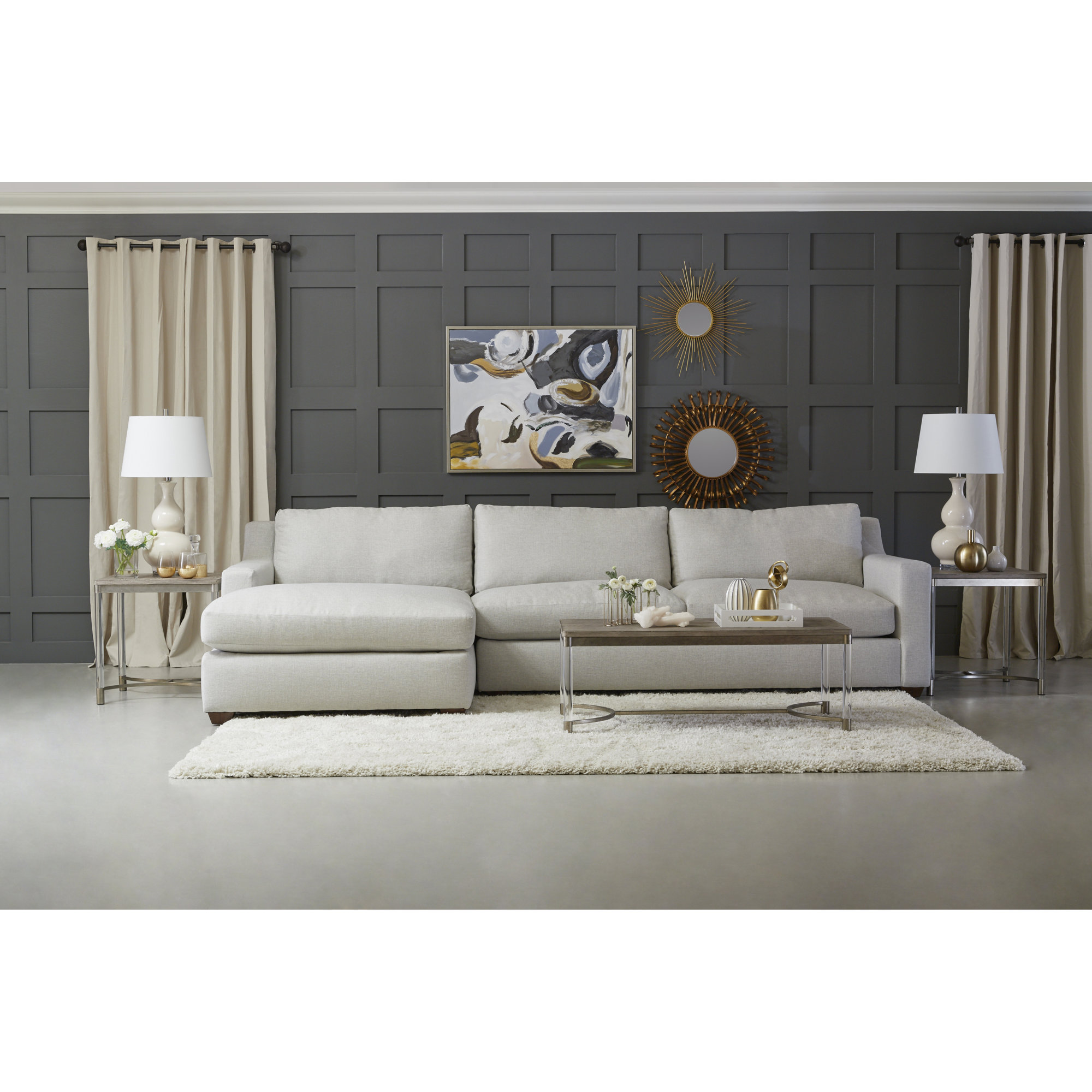  Rhodes 2 - Piece Upholstered Chaise Sectional, Left Hand Facing, Drusky Ivory Sustain® Basketweave
