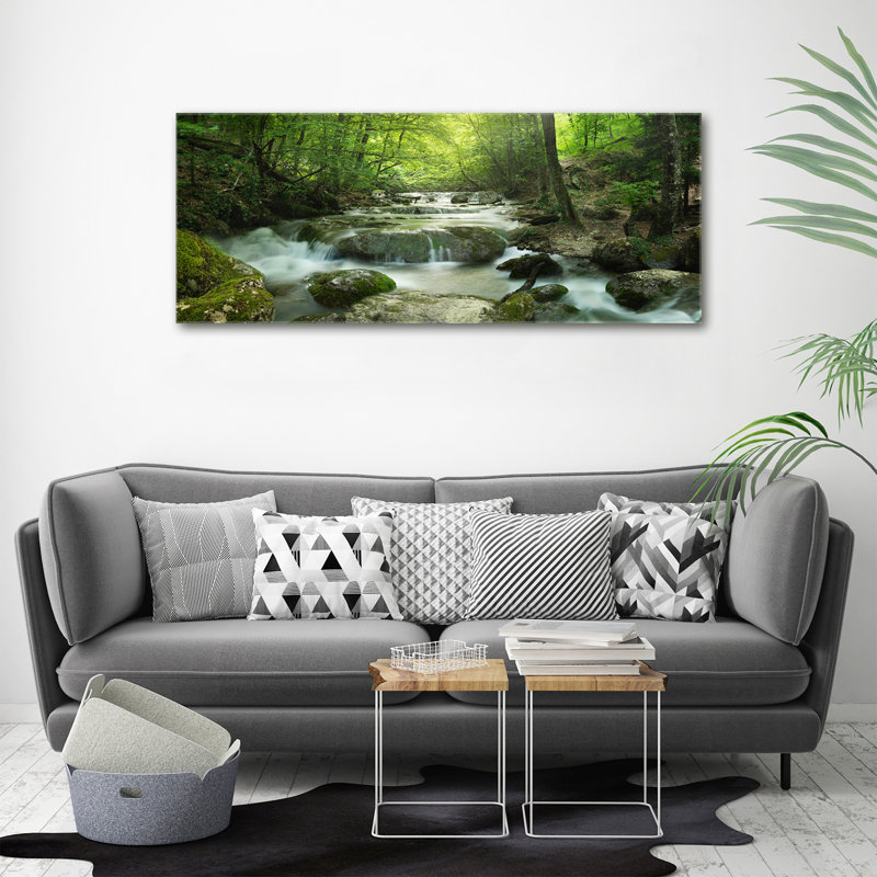 Waterfall In The Forest - Print, 50cm H x 125cm W x 2cm D, Wrapped Canvas