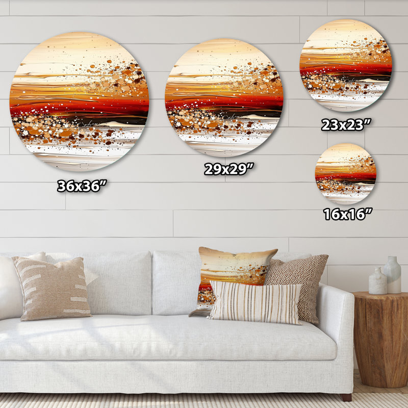 «Golden Red Coastal Horizon», art mural rond en métal doré, H 36 po x l 36 po
