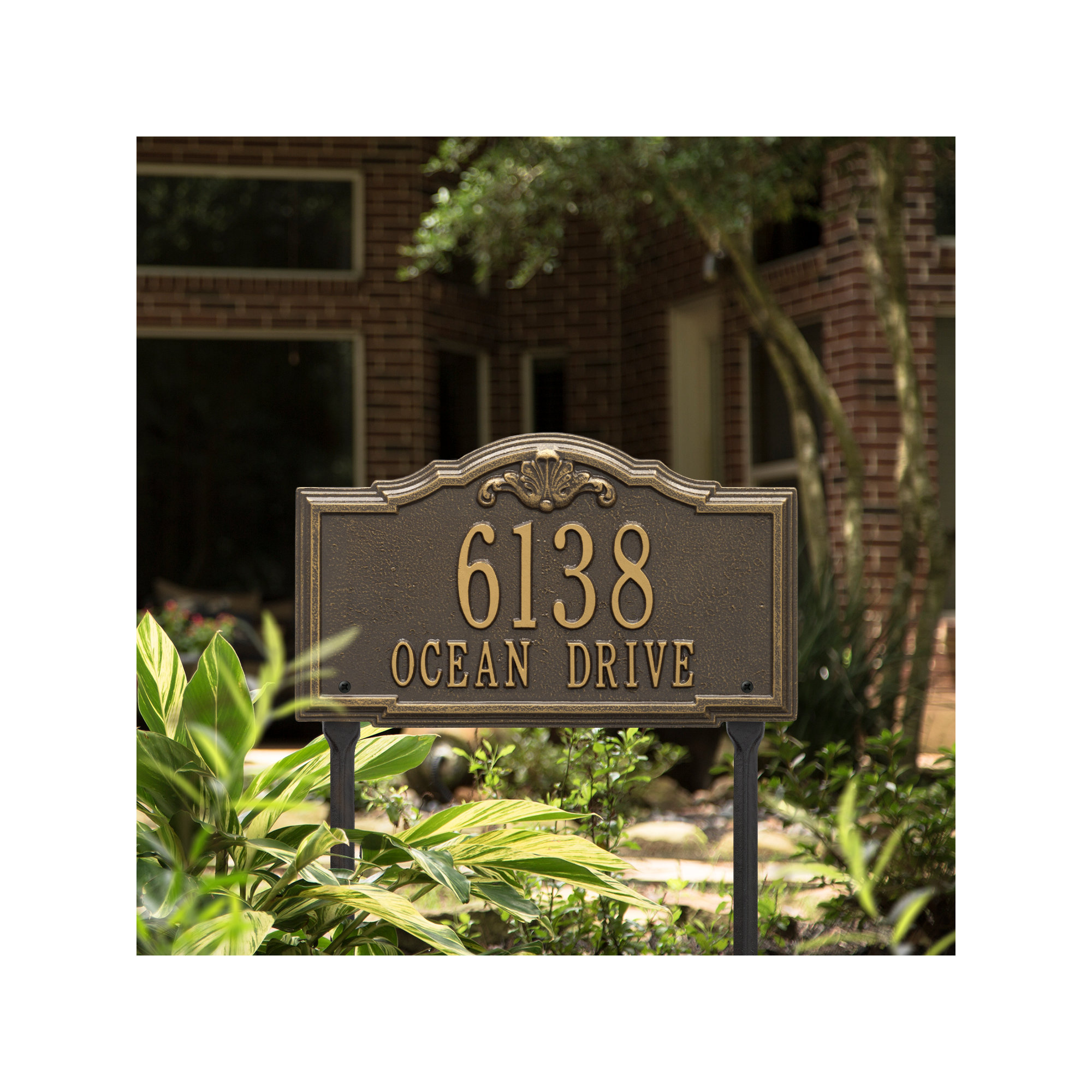 Gatewood Personalized Standard 2-Line Lawn Address Sign, Yes, Bronze/Gold