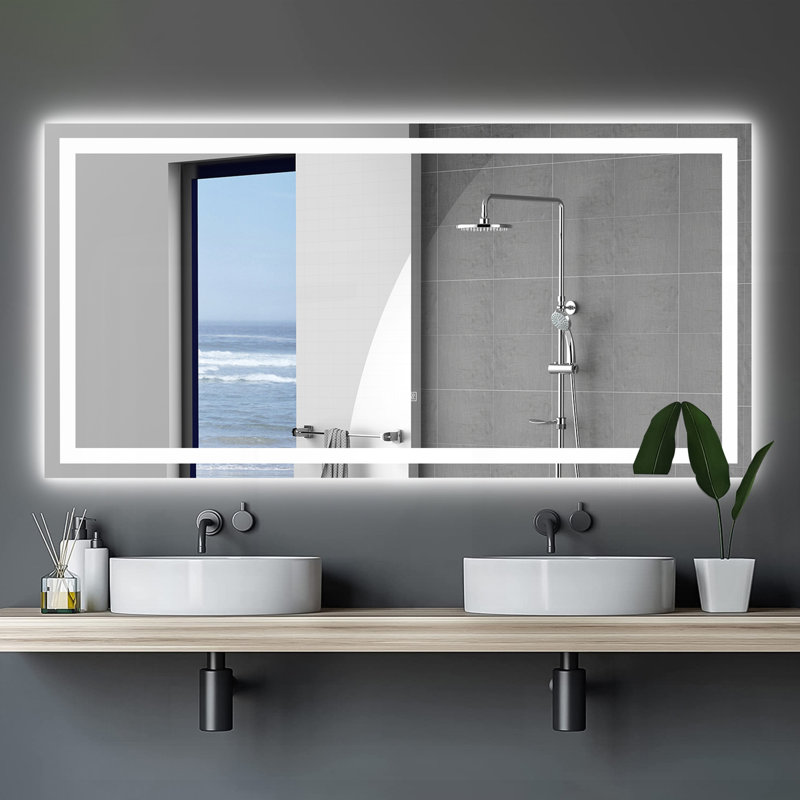 Miroir de salle de bain 72 po x 36 po à DEL avec anti-buée et gradateur