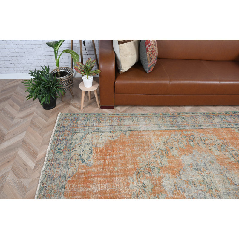 Grand tapis turc Oushak rétro orange vif pour le salon et la décoration intérieure