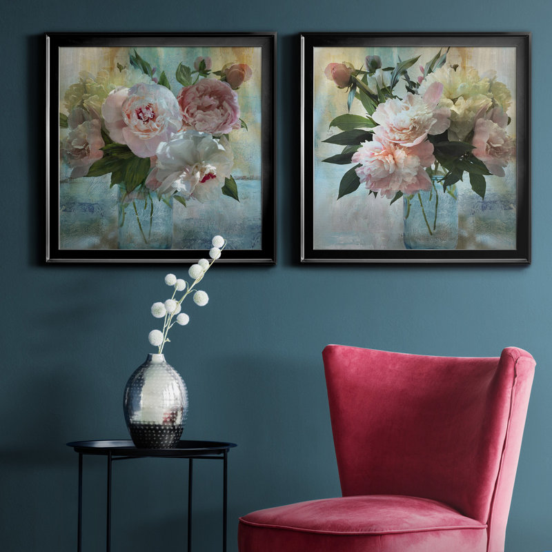 «Peony Bouquet I», reproduction de cadre photo sur toile 2 pièces, H 30,5 po x l 61 po x P 1,5 po, Noir
