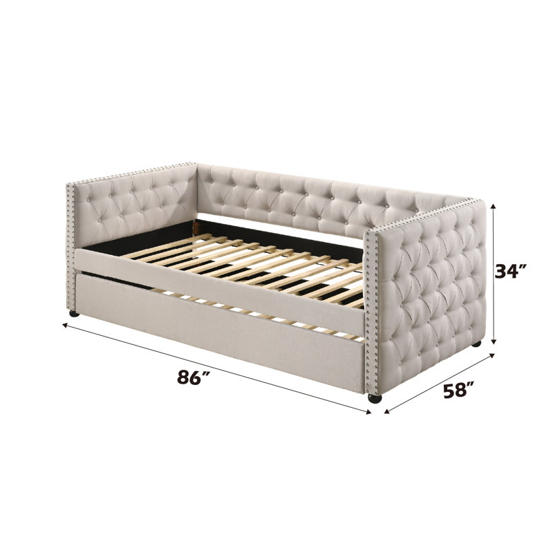 Romona Beige Fabric Daybed W/Trundle, Beige, Full/Double