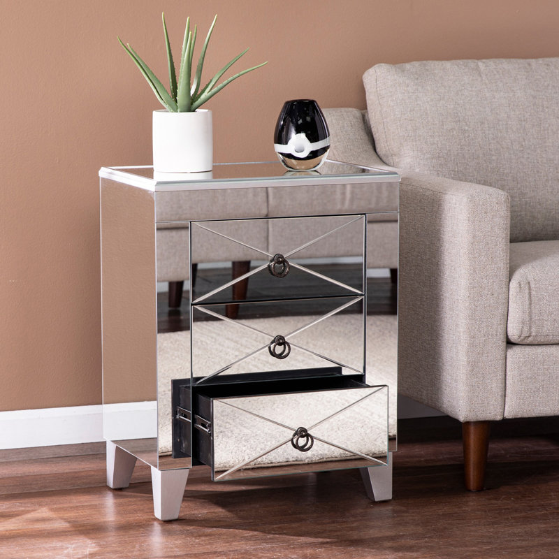 Table de bout en miroir avec tiroirs
