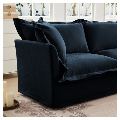 Premium Blue Chenille Slipcover for Modular Cloud Sofa - Stretchable, Removable & Pet-Friendly Furniture Protector