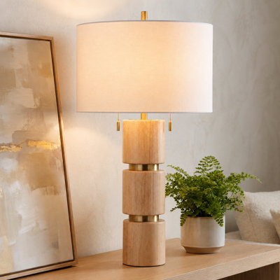 29.5" Wood Table Lamp With White Shade