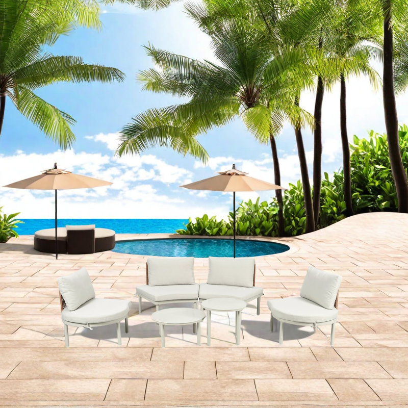 6-Piece Modular Patio Furniture Set, Outdoor Sectional Sofa With Aluminum Frame & Pe Wicker, Tempered Glass Coffee Tables, Removable Cushions, Perfect For Garden, Backyard, Poolside