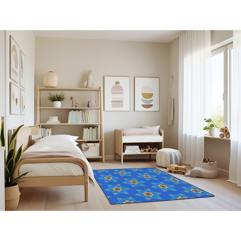 Tapis bleu / rouge Power Loom, Rectangle 3 pi x 5 pi