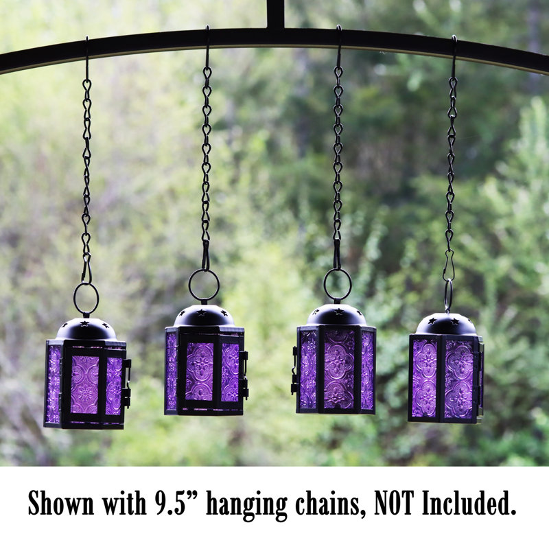 4.25" Mini Decorative Moroccan Candle Lantern Holders, Purple