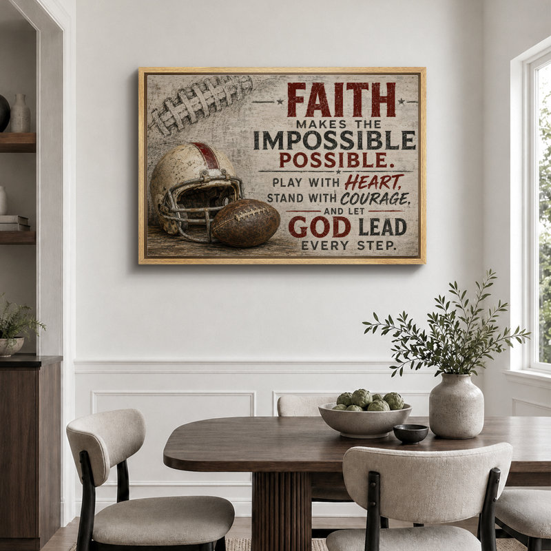 Christian Faith Football, 16" H x 24" W x 1.5" D, Cadre naturel