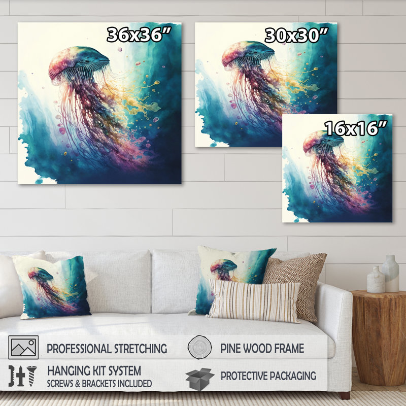 Denekia Colourful Deepsea Jellyfish V - Print, 36" W x 36" H, Wrapped Canvas