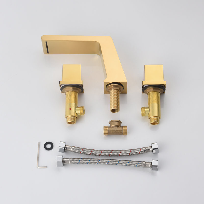 Widespread 2-handle Bathroom Faucet with Drain Assembly, Polished Gold