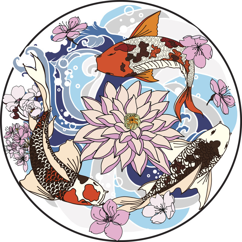 Japanese Carp Hand Drawn by Nipatsara - Wrapped Canvas Print, 51cm H x 51cm W