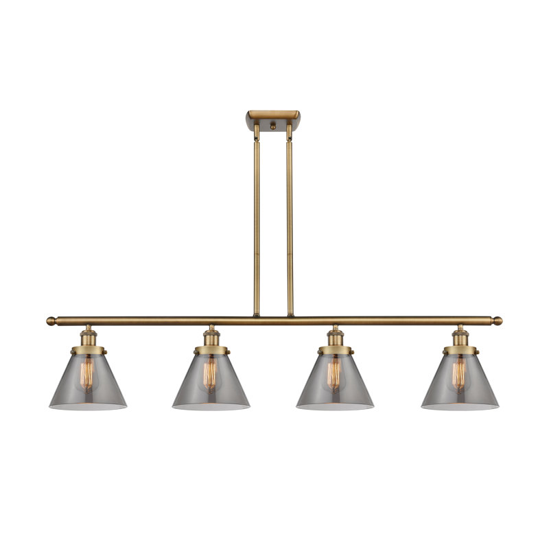Cone 4 Light Island Light, LED, Plated Smoke, Brushed Brass