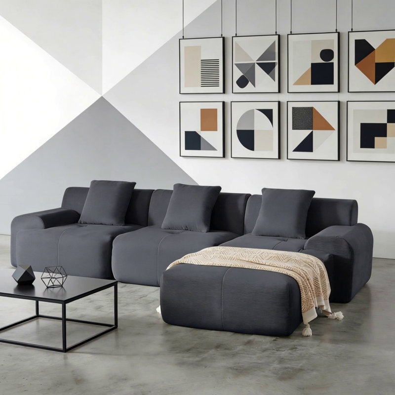 Canapé modulaire en L 113 po, Gris foncé