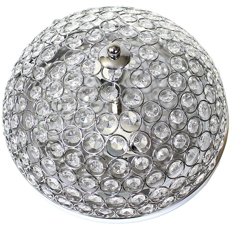 12" Wide 3 Lights Crystal Bowl Shape Flush Mount Chrome Finish