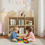 Bibliothèque pour enfants 2 pièces en forme de maison, bibliothèque à double toit avec 8 compartiments de rangement, étagère à 3 colonnes et 2 étages pour salle de jeux dans la chambre à coucher-1510320068