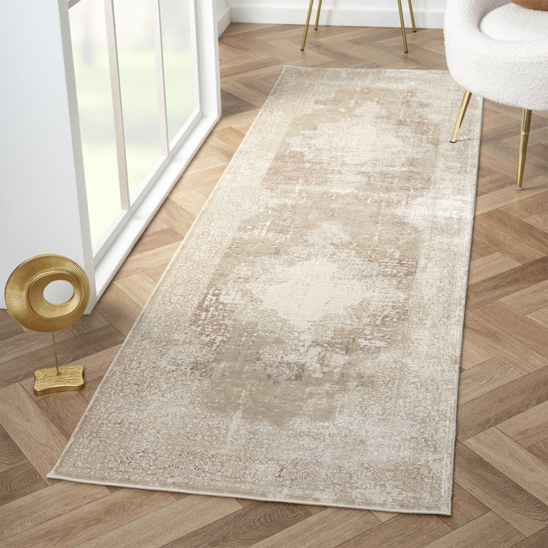 Tapis ivoire / beige Guenter, Tapis de couloir 2 pi 6 po x 8 pi