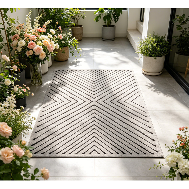 Tapis lavable lxt-Modern, Rectangle 10' x 13', Light Gray/Black